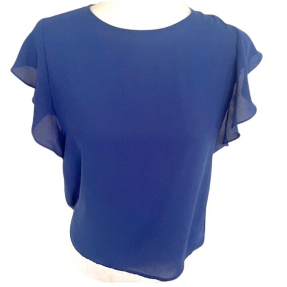 Ann Taylor Royal Blue Flounce Short Sleeve Blouse XSP - Picture 1 of 7